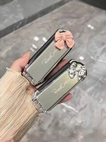 2件/1件可折疊粉色蝴蝶結造型化妝鏡迷你梳子，便攜式氣墊梳，適合日常旅行、情人節禮物、美髮造型工具、髮飾、學校、美髮沙龍、美容必需品、返校、旅行度假必需品、女性髮飾、女性鏡梳組合、一體式髮梳按摩梳、髮夾、便攜式旅行梳、女性禮物 - 可折疊化妝鏡梳子 - 查看 4