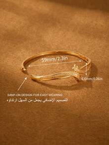 1/2/3 Pcs Fashion Classic Silk Ribbon Zirconia Inlaid Bracelet Plated 18K Gold, 60mm Diameters Open-Ended Bracelet, Bringing Good Luck And Health, Suitable For Women Daily, Excluding Box - Yellow Gold - View 5