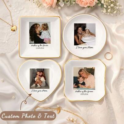 Customized Mother Photo Trinket Dish, Personalized Jewelry Tray, Ceramic Jewelry Plate, A Jewelry Tray Suitable For Women, The Perfect Bridesmaid Or Best Friend Gift, A Birthday And Anniversary Gift For Mothers And Wives, Mother's Day Gift.