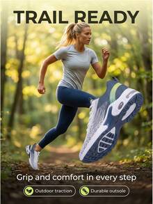 Women's Air Cushion Sneakers, Blue And White Mesh Athletic Running Shoes With Lace-Up Design - Blue - View 2