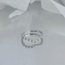 2026新款925纯银V形橄榄绿锆石密镶戒指，精致设计，奢华可叠戴，女士戒指 - 銀色 - 查看 11