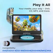 13" Portable DVD Player With 11.6" HD Swivel Screen, 6-Hour Battery, Car Headrest Mount & Remote Control, Supports DVD/CD/USB/SD, Dual Stereo Speakers - Black - View 6