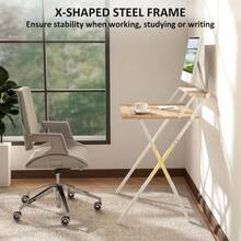 70 Cm Folding Computer Desk With Monitor Shelf - Natural Wood Finish - Natural Wood - View 7