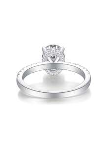 925纯银莫桑石戒指，低过敏性，订婚/结婚戒指，简约设计，百搭日常佩戴，情人节、生日、婚礼礼物佳选，附赠礼盒和证书 - 銀色 - 查看 9