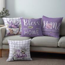 Bộ 4 vỏ gối trang trí tối giản họa tiết hoa oải hương tím màu nước "Chúc phúc cho gia đình", in một mặt trên chất liệu nhung màu đào, kích thước 45*45CM/18*18inch, phù hợp với ghế sofa phong cách tối giản hiện đại, trang trí phòng khách, làm quà tặng, trang trí tiệc. - Nhiều màu - Xem 6