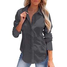Women's Button-Up Shirt, Long-Sleeved, Solid Color, Versatile, Office-Style, Elegant Blouse - Grafit - View 1