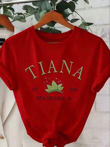Women's Pure T-Shirt With New Orleans Mardi Gras Print (Tiara/Tiana/EST 2009) - Short Sleeve Round Neck Casual & Party Top, Breathable Summer Tee For Themed Events, Birthdays & Casual Attire Loose Fit Washed Short Sleeve T-Shirt, Street Style, Unisex, For Spring/Summer/Autumn,Valentines Day Outfit,Summer Outfits In Holiday Women T-Shirts - Đỏ - Xem 10