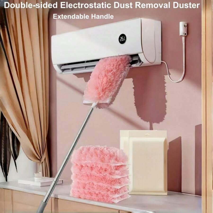 5/10/20pcs Retractable Handle Static Dust Removal Kit - Disposable Non-Woven Fabric, Effective For Dusting Cars, Furniture, Kitchen And Bedroom - B-Pink - View 1