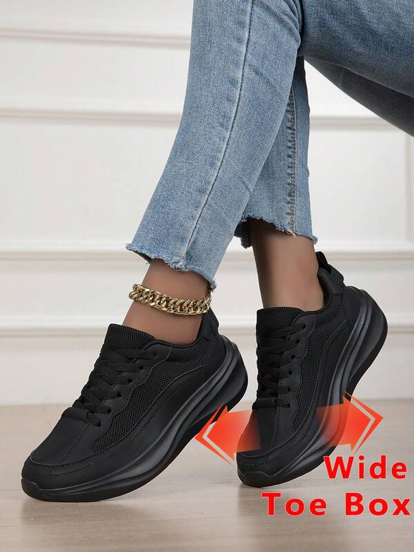 Women's Black Wide Toe Shoes, Women's Breathable Comfortable Wide Toe Running Shoes, Lightweight Non-Slip Wide Toe Casual Sports Shoes, Fashionable Versatile Wide Toe Platform Shoes, Teenagers' Wide Toe Casual Sports Shoes, Unisex Zero Drop Wide Toe Casual Shoes, Providing Comfortable Space For Your Feet