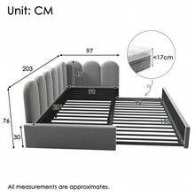 Upholstered Daybed 90 X 200 Cm, Sofa Bed/Children's Bed With Pull-Out Bed 90 X 190 Cm And Slatted Base, Grey Velvet, Without Mattress - Grey - View 2