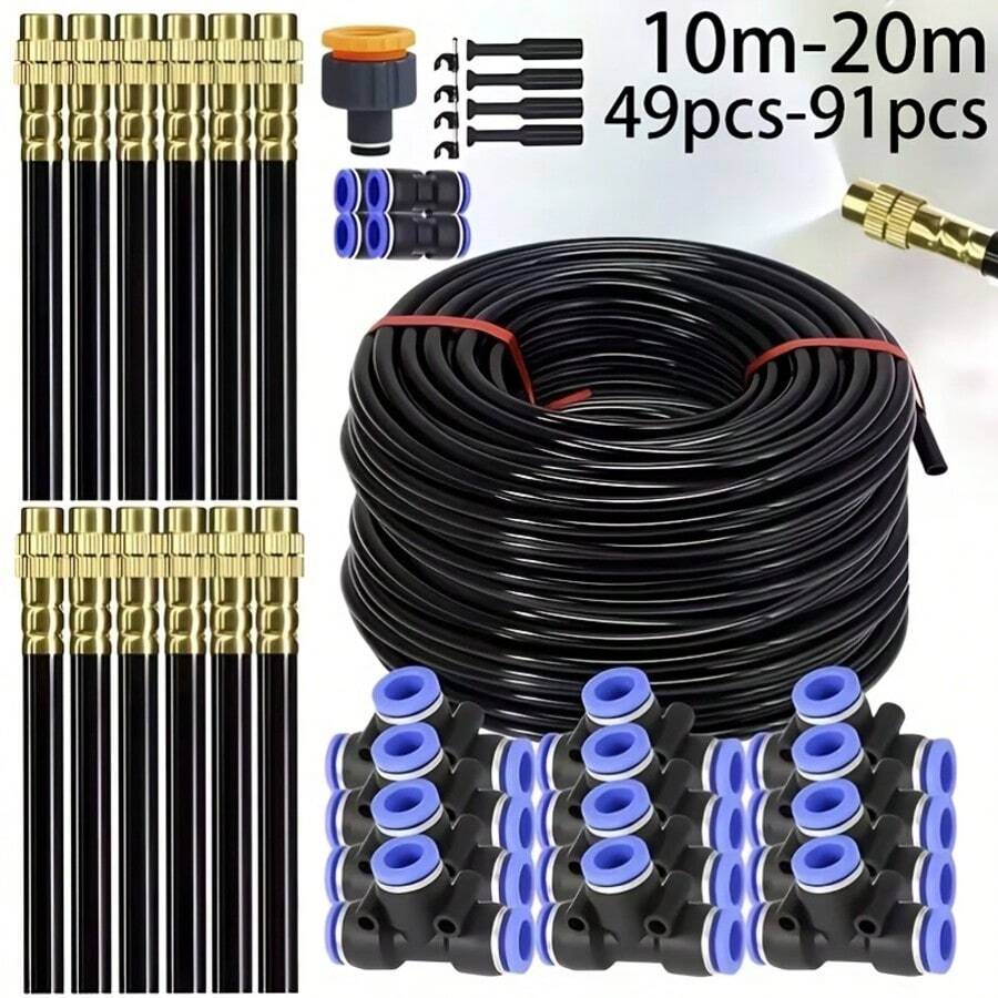 自动通用黄铜雾化喷嘴套装 | 花园雾化灌溉冷却快插式加湿器，可调节喷嘴，适用于草坪、草坪自动滴灌系统、盆栽温室 - 灌溉套裝 - 查看 1