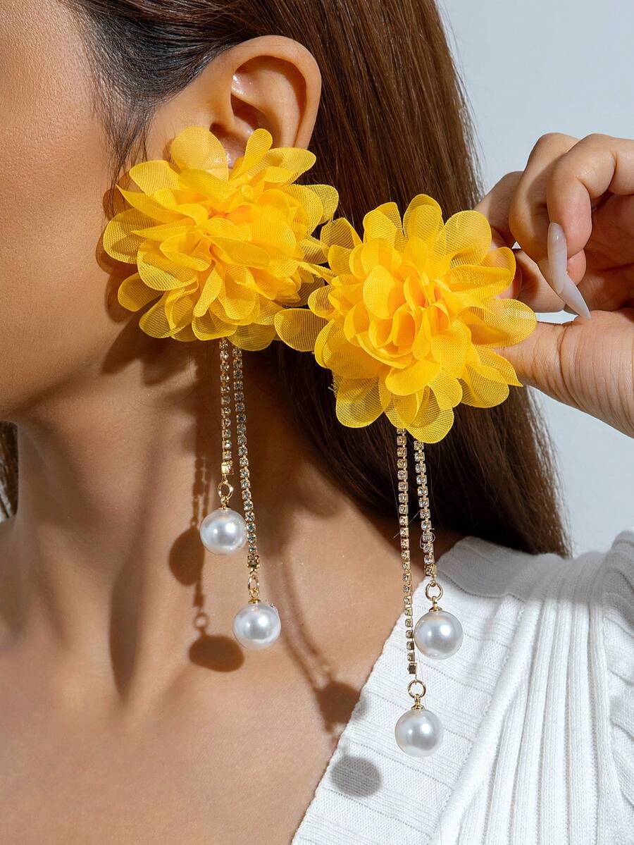 imoli 1 Paar Boho-Stil einfarbige Quasten Blumen Ohrringe, eleganter Luxus-Schmuck, perfektes Geschenk für Frauen im Strandurlaub