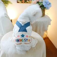 1件宠物服装，狗/猫背带裤套装，小型犬服装 - 白色上衣配背带裤 - 彩色 - 查看 12