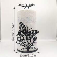 1pc Metal Butterfly & Floral Paper Towel Holder, Suitable For Kitchen, Home Office, Dining Table, Bathroom, Farmhouse Style, No Installation Required Paper Roll Rack - Black - View 2