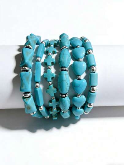 1 pieza Pulsera vintage con cuentas de turquesa, elegante estilo de playa
