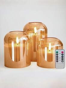 3pcs/Set Battery Powered Acrylic LED Column Lights With Remote Control And Timer, Suitable For Christmas, Halloween, New Year Home Decor (Batteries Not Included) - Gold - View 13