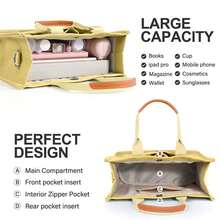 Large Capacity Canvas Tote Bag For Women,Women's Bags Crossbody Bags Work Laptop Tote Bag Large Handbags Purse, With Zipper Closure & Individual Compartments For Work College For Teacher & Nurse Crossbody Work Bible Messenger Purse Bag With Pockets - 卡其 - 查看 3