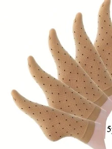 5 đôi tất nữ màu đen và be mỏng, thoáng khí, họa tiết chấm bi, kiểu dáng thường ngày, thích hợp cho mùa xuân/hè. - Nhiều màu - Xem 8