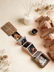 Personalized Wooden Accordion Photo Album - Customizable To Preserve Your Cherished Memories, Handcrafted From Natural Wood Memory Storage Box, Suitable For Family Photos, Couple Portraits, Travel Moments And Special Occasions. Foldable Photo Display Box, Can Be Engraved With Name/Initials, A Unique Handmade Gift For Anniversary - Multicolor - View 2