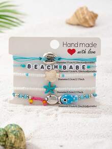 Bộ vòng tay hình sao biển, sò biển phong cách Bohemian cho kỳ nghỉ hè, dành cho nữ, vòng tay dây thừng đan thủ công kiểu Boho phù hợp cho lướt sóng, vòng tay và vòng chân dây sáp co giãn, trang sức chủ đề đại dương làm quà tặng cho nàng. - Nhiều màu - Xem 9