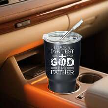 30oz Stainless Steel Tumbler Black White Options,  I Took A Dna Test And God Is My Father Graphic Cups, Insulated Travel Coffee Mug With Lid And Straw , Double Wall Vacuum Reusable Travel Cups, Funny Birthday Party Gift For Women & Men - 黑色 - 查看 2