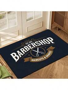 1pcs Vintage Barber Shop Welcome - Non-Slip Salon Door With Classic Barber Scissors Design In Navy Blue & Golden Accents - Heavy-Duty Washable Barbershop, Home Entrance, Living Room - EST. YEAR Decoration, Barbershop Accessories, Decorative Doormat - màu đen - Xem 3