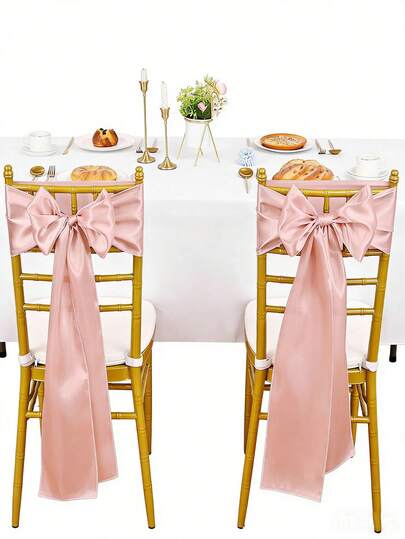 1개/6개/10개 로즈 골드 새틴 의자 새시, 웨딩 의자 등 리본 보우 실크 의자 장식 새시, 리셉션, 레스토랑 행사, 연회, 생일, 호텔 파티, 의자 등 장식 보우에 적합