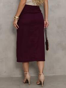 Linen Midi Skirt With Modern Slit And Adjustable Waist - 如圖 - 查看 2