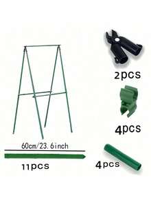 21 piezas Juego de soportes de jardín duraderos, con núcleo de metal recubierto, incluye 11 varillas de soporte, 2 clips en forma de A, 4 conectores, 4 clips universales, anticorrosión, fácil de insertar, adecuado para diversas plantas, frutas, verduras, accesorio esencial para jardinería en patios, estantería resistente - A - Ver 2