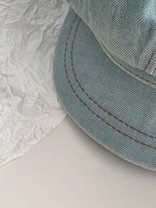 1pc Gradient Denim Newsboy Cap, Vintage Distressed Denim Octagonal Hat, Fashionable & Versatile For Women, Adjustable Size - Multicolor - View 9