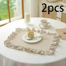 1 pieza/2 piezas/6 piezas Manteles individuales de unicolor francés con borde de volantes, servilletas pequeñas de encaje floral estilo Ins, mantel multiusos para cubrir el polvo - Multicolor - Ver 24