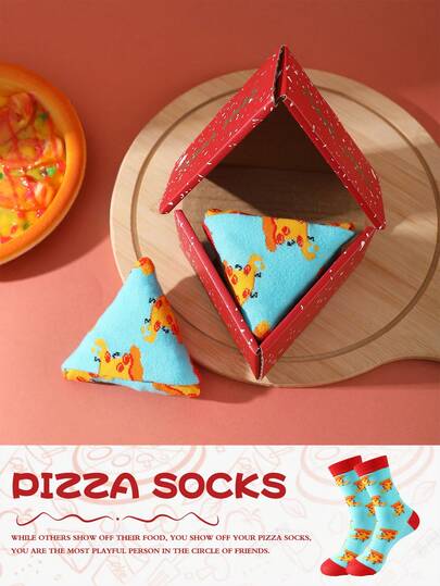 1 Pair New Interesting Multi-Color Pizza Design Mid-Calf Socks Gift Box, Spring/Summer Unisex Sports Socks, Imaginative Food-Inspired Creative Design, Knitted Fabric, Long & Thick Soft & Comfortable, Perfect Gift For Birthday, Valentine's Day, Easter, Ramadan, Carnival, Dates, Parties, Holidays, Unique Fashion Quirky Abstract Daily Casual Wear Socks, Food-Themed Outfit, Suitable For All Seasons, Great Gift For Couples, Friends, Vacation, Outdoor Sports, Gym, Home, Office, Etc.