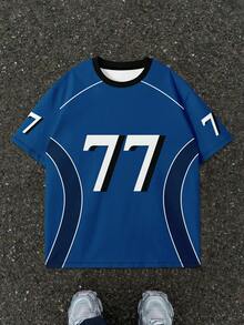 Men's Casual Loose Fit Drop Shoulder Short Sleeve T-Shirt - Blue - View 4