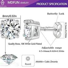 MDFUN Bộ khuyên tai đính đá Cubic Zirconia tròn trong suốt, mạ vàng trắng 18K, kiểu dáng ombre, 4 chấu, kích thước 3-7mm, không gây dị ứng, phù hợp cho cả nam và nữ. - trắng - Xem 9