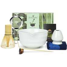 Artcome 7-Piece Matcha Tea Set - Complete Japanese Ceremony Kit With Bowl, Whisk, Scoop, Strainer & Guide, Green - White - 查看 1