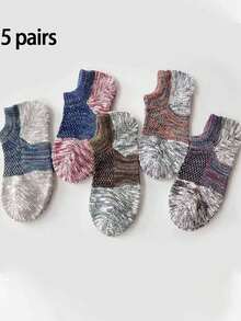 5 Pairs Men's Thick Cotton Crew Socks, Suitable For Spring And Summer - Multicolor - View 8