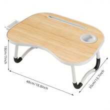 DYJ DAYIKA-S Laptop Bed Table, Portable Foldable Laptop Bed Table With Storage Drawers And Cup Holders, Laptop Stand Tray Table, Floor Table, Dish Tray, Suitable For Eating, Reading, And Working - 核桃面-白邊 - 查看 2