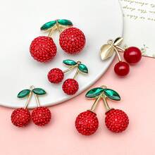 2/5Pcs Mixed Style Cherry Charms - Rhinestone & Enamel Cherry Pendants For Bracelet & Keychain - Red - View 5