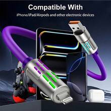 四合一铝合金快充线，液态硅胶发光耐用数据线，带USB/Type-C/Lightning接口，高效数据传输，兼容 17/16/15/14/13/12/11/Xs/Xr/8/7/6、S24 Ultra/S24/S23 Ultra/S23/S22/S21等机型。 - 紫色 - 查看 10
