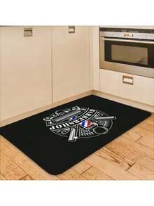 1 Flannel Doormat, Barber Shop Neon Comb Letter Print, 1.0cm Thick, High-Quality Floor Mat, Welcome Mat, Suitable For Kitchen, Hallway, Living Room, Bedroom And Laundry Room - Easy To Clean, Durable, Long-Lasting, Available For Christmas, Halloween, Easter, Thanksgiving, Easter - 黑色 - 查看 6