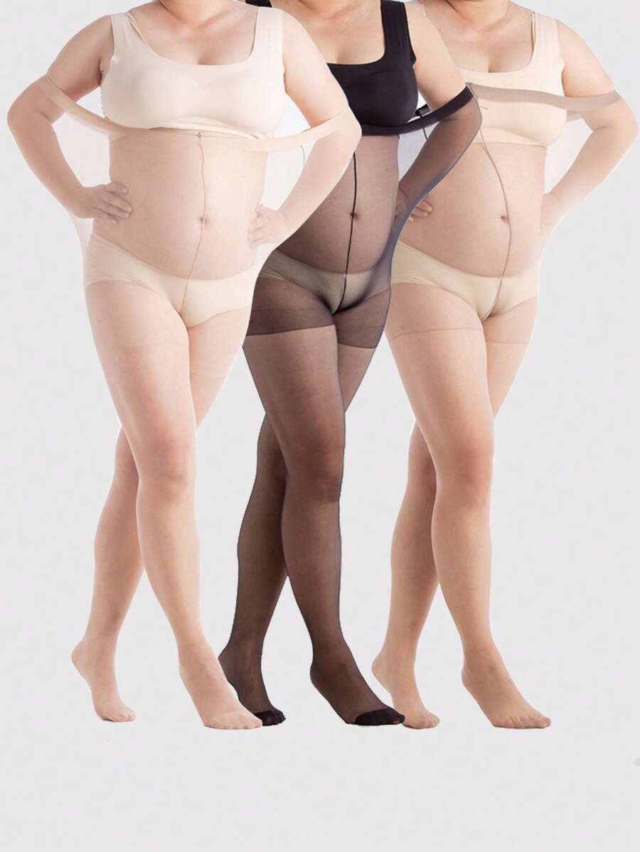 3 paires de collants de maternité élégants grande taille, collants, gaine pour les jambes, fins pour le printemps et l'automne, disponibles en noir, abricot, café, avec une taille extensible supplémentaire convenant aux femmes enceintes, jusqu'à 198 lbs - Multicolore - Voir 1