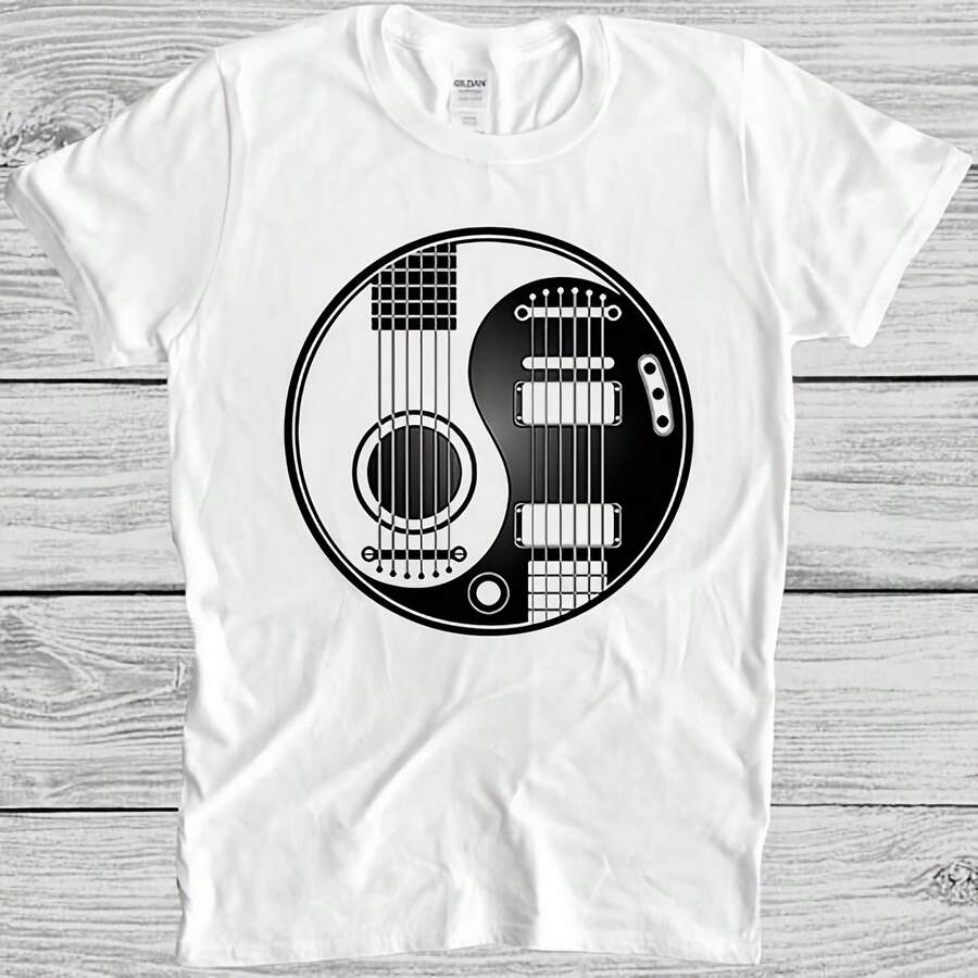 Ying Yang Guitar Guitarist Parody Electric Funny Saying Cool Gift T Shirt 4038 - 白色 - 查看 1