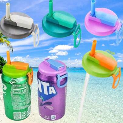 4/1 Set 4 Colors Carbonated Drink Can Lids With Straws, Silicone Straw Airtight Lids, Food Preservation Covers, Reusable, Suitable For Soda, Canned Drinks, Juice, Food Storage, Party, Gifts