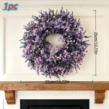 1pc Artificial Purple Lavender Wreath | High-Quality Oxidation-Resistant Fake Flowers Suitable For Spring Parties, Weddings, Bridal Bouquets, Tabletop Centerpieces, Gardens And Yards - Multicolor - View 3