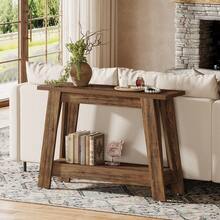 LITTLE TREE 2-Tier Farmhouse Console Table With Storage, 41.3" Wooden Entryway Table, Rustic Narrow Behind Couch For Living Room, Hallway, Foyer,Walnut - Walnut - View 8