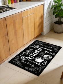 1pc Rubber Kitchen Mat, Simple Line Pattern Tableware Print Kitchen Carpet, Long Runner Rug For Laundry Room, Customizable Size To Fit Sink, Stove, Dining Area, Entryway, Easy To Clean And Maintain, Practical Doormat Decor - Black and White - View 14
