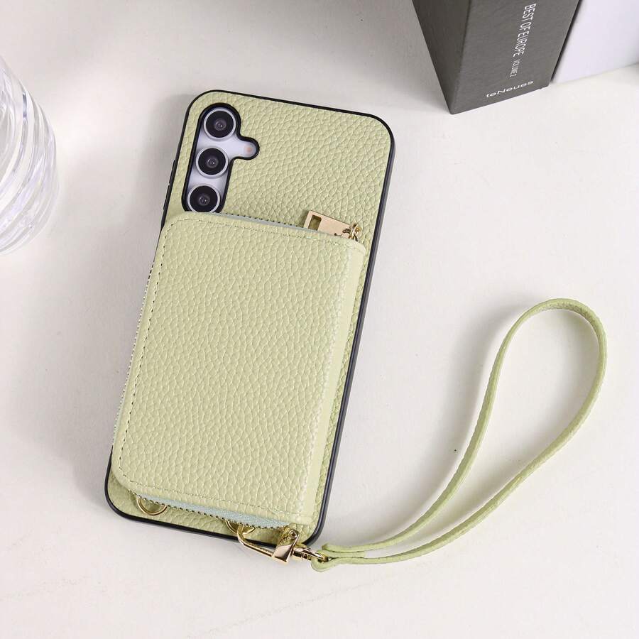1件装优雅奢华挂绳拉链卡包钱包式手机壳，兼容三星Galaxy S25 Edge、S24、S23、S22、S21、S20 FE、Note 20 Ultra、A17、A16、A15、A07、A52、A53、A54、A25 5G、10、9 Pro XL、8、7、6、9a、8a、Note 15 Pro、14、13 4G、Poco C75