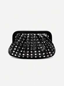 New Fashionable Versatile Minimalist Rivet Clutch Bag, Niche Design, High-End Retro Punk Style, Popular Design, Commute & Shopping Women's Black Handbag, Halloween Wallet, Perfect For Various Parties, Halloween Fashion And Goth Fashion - 黑色 - 查看 5