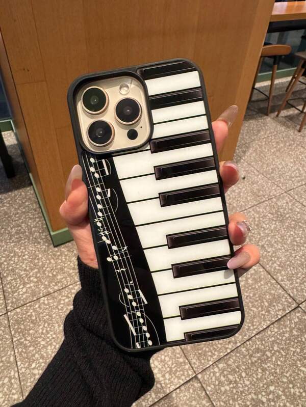 Striped 1pc Piano Key Music Player Pattern Glass Material Phone Case, High-End Elegant Design, Suitable For IPhone 17/Air 16/15/14/13/12/11/Pro/ProMax/X/XR/XS/XSMax, Tempered Glass Material