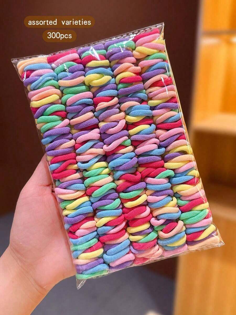 300pcs Colorful Elastic Hair Ties, Hair Accessories For Girls - 彩色 - 查看 1